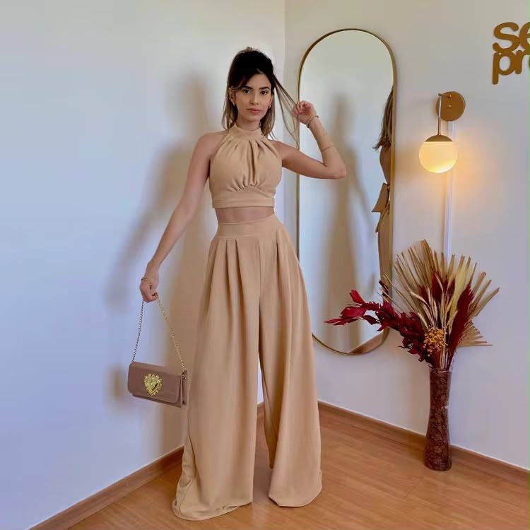 Ensemble Femme Crop & Pantalon Fluide