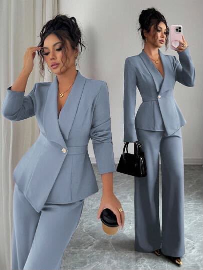 Ensemble Tailleur Femme — Blazer Cintré & Pantalon Large