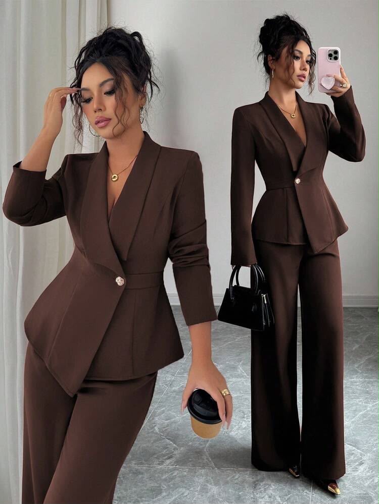 Ensemble Tailleur Femme — Blazer Cintré & Pantalon Large